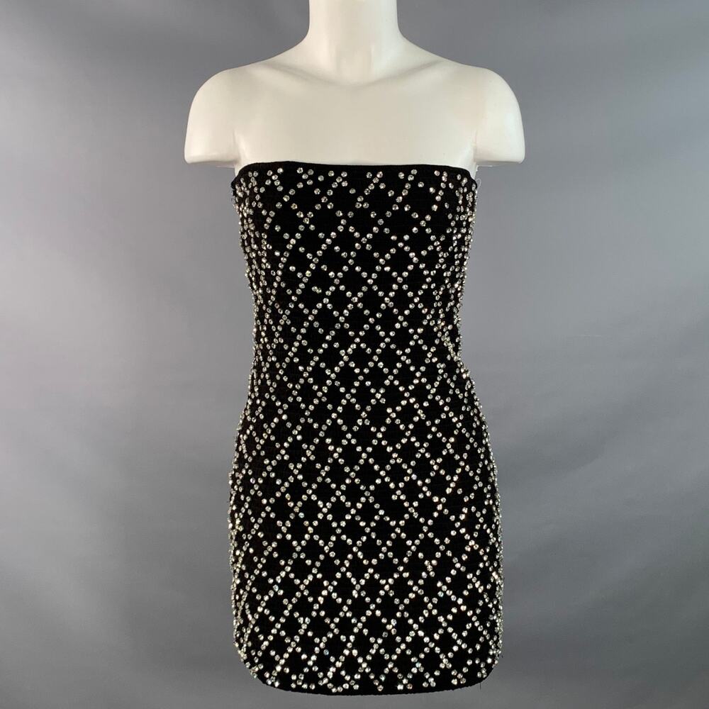 RETROFETE Size S Black Silver Viscose Crystal Embellishment Strapless Mini Dress